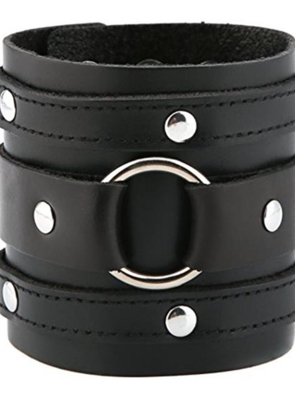 Mens Womens Punk Leather Bracelet Wide Cuff Adjustable Biker Rock Black Strap
